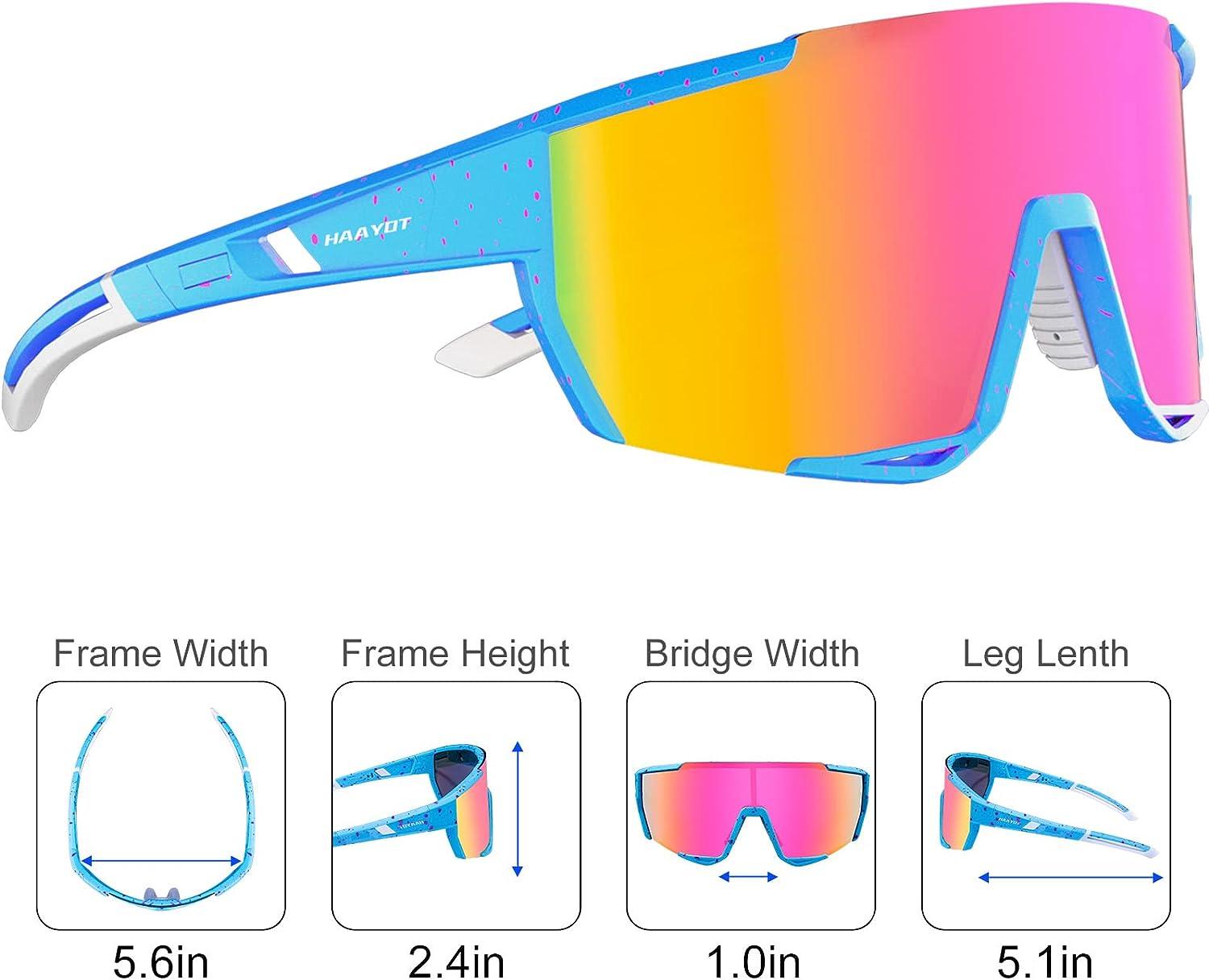 HAAYOT Cycling Glasses Polarized Baseball Sunglasses for Men Women 1 or 5  Lenses Sport Sunglasses for Fishing Driving Running Dots Ice Blue Frame &  Pink Lens