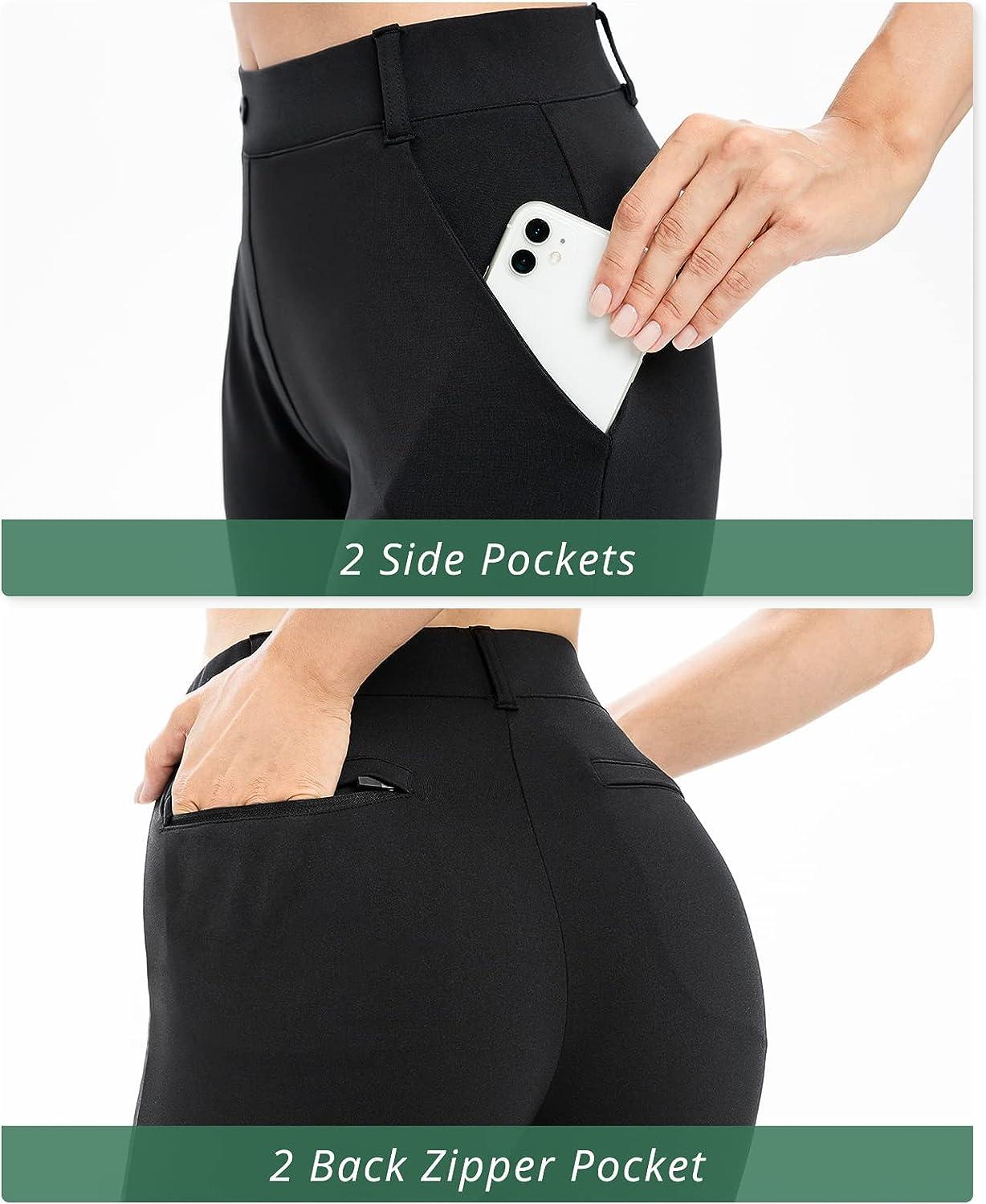 Women's Yoga Dress Pants with 4 Pockets, 29/31/33/35 Black