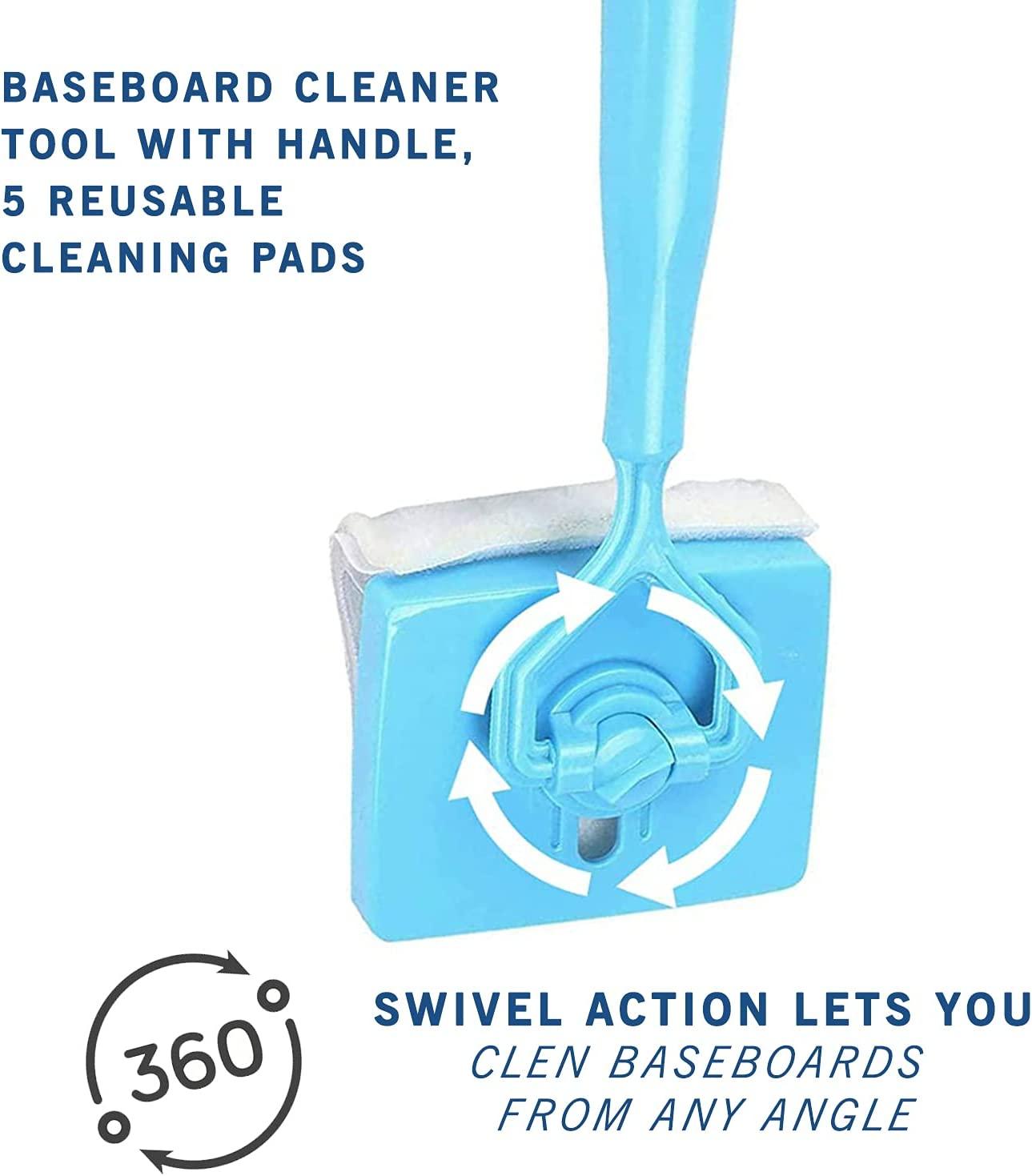 Baseboard Cleaner Tool with Handle 5 Reusable Cleaning Pads Adjustable Long Handle