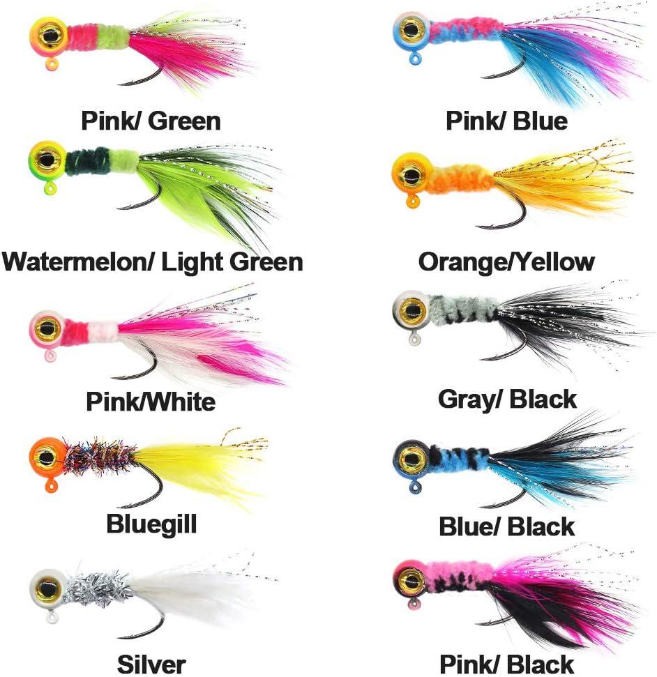 Crappie-Jig-Marabou-Feather-Jigs-for-Crappie-Fishing-Lures kit 50 Pack  Panfish Sunfish Hair Jig Bait 1/8 1/16 1/32 oz Jigheads-1/16 oz-50 Pack