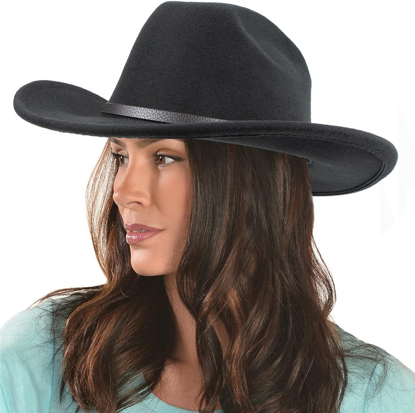 Classic Western Felt Cowboy Cowgirl Hat for Women Men Big Wide
