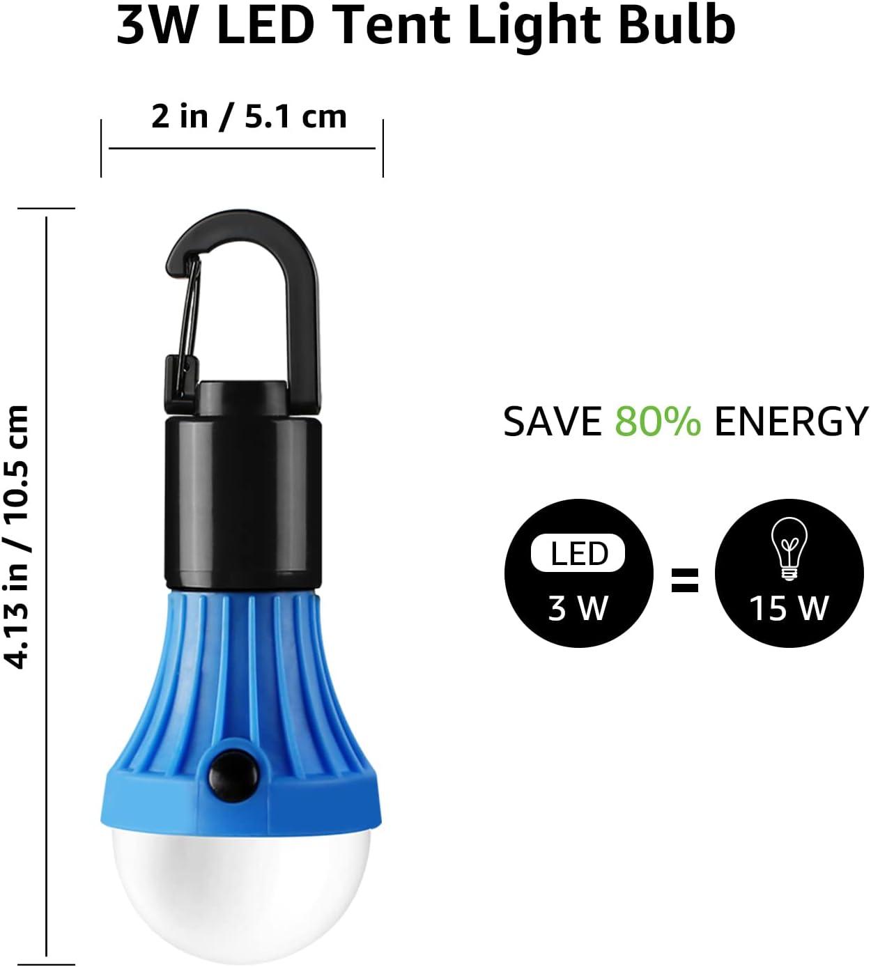 (Blue) Portable Handy LED Bulb Light 3 Mode Hook Tent Lamp- Outdoor Soft Emergency Tent Light Energy Saving