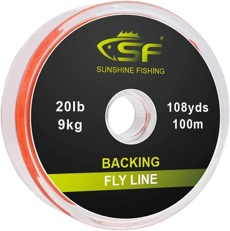 SF Braided Fly Fishing Backing Line for Trout Fly Line 20LB 30LB 54yds  108yds(Orange, Green, Blue, White, Fluor Yellow, Purple, Black&White,  Black&Yellow) Orange-100m 20LB 100m/108yds