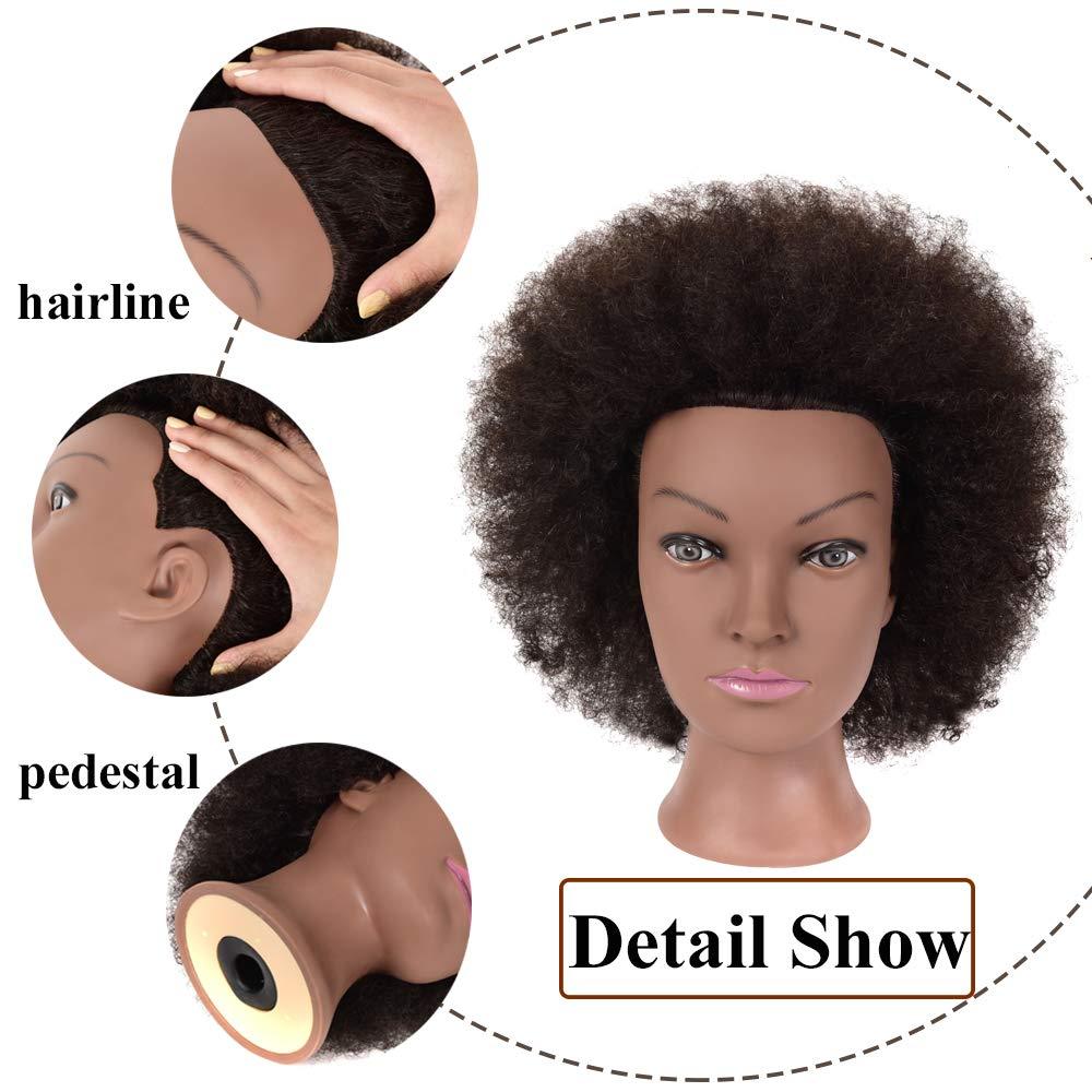 Afro Coarse 100% Real Hair Mannequin Head Hairdresser Training Head Manikin Cosmetology Doll Head Hazel, Women's, Size: One Size