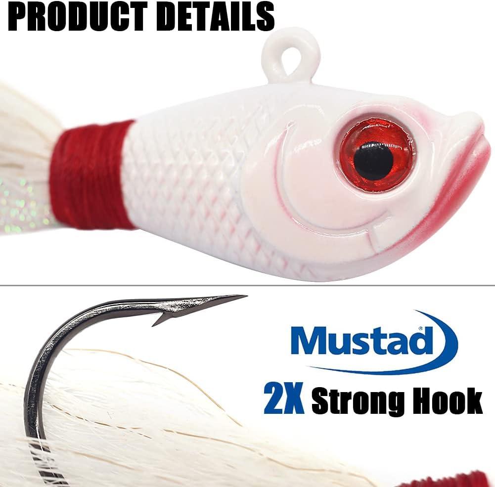 Bucktail-Jigs-Saltwater-Hair-Jigs-Head -Flukes-Fishing-Lures-Assorted Kit  for Striped Bass Walleye Snook Rockfish Redfish 1/4oz 1/2 oz 1oz 2 oz White  -3 Pack 2oz (56g)
