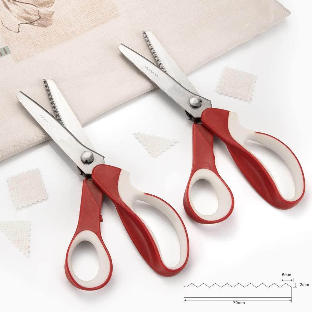 Pinking Shears Set (Pack of 2 PCS Serrated & Scalloped edges) By Phildim -  Zig-zag Scissor for Fabric Leather & PPDer - Pinking Dressmaking Sewing  Scissors PD-002-D Red