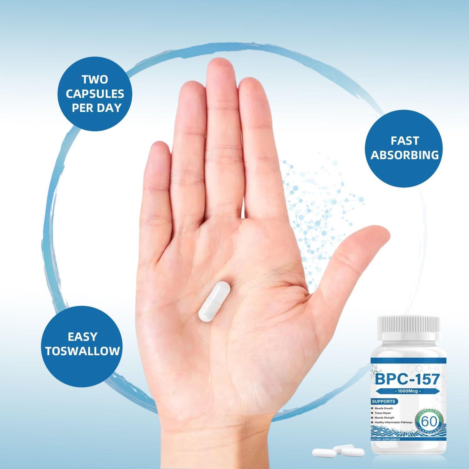 BPC 157 Peptide Capsules - 1000mcg 60 Capsules BPC-157 Protective Compound  for Muscle Workout Recovery Non-GMO Dairy Free Gluten Free | Buy Now with  Express International Delivery