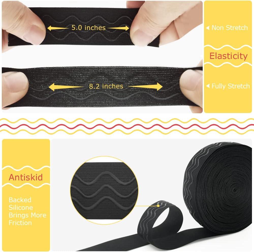 SmiLife Silicone Gripper Tape for Clothing 1.1 Inches Non-Slip Gripper  Elastic for Sewing Silicone Gripper Elastic Band 12 Yards Black Black 1.1  Inches x 12 Yards