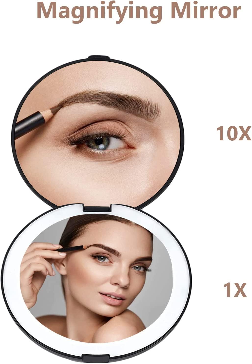 LED Compact Mirror, WOBANE Lighted Travel Mirror, 10X Magnifying