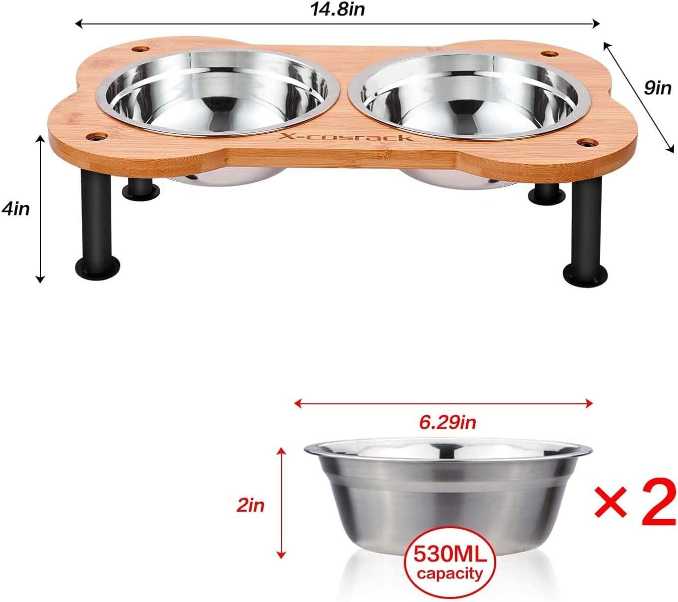 Elevated Dog Bowls,Unique Bone Shape Bamboo Raised Pet Bowls&Cats Dogs Food  and Water Stand Pet