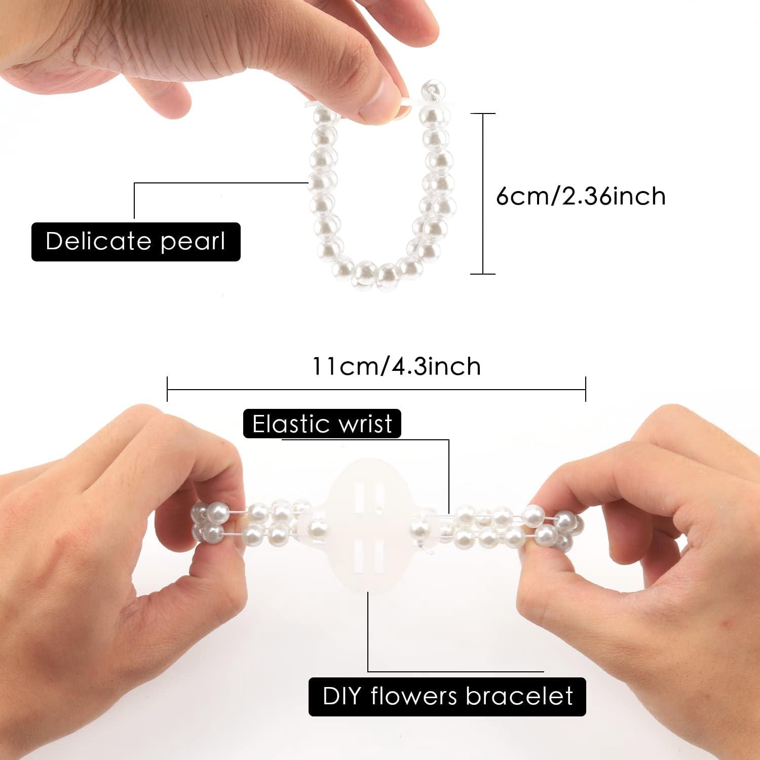 6 Pcs Corsage Wristlet Bands Elastic Plastic Beads Wrist Corsage Bracelets  Bands Wristlets Stretch Faux Pearls Wristband for Wedding Party Prom 