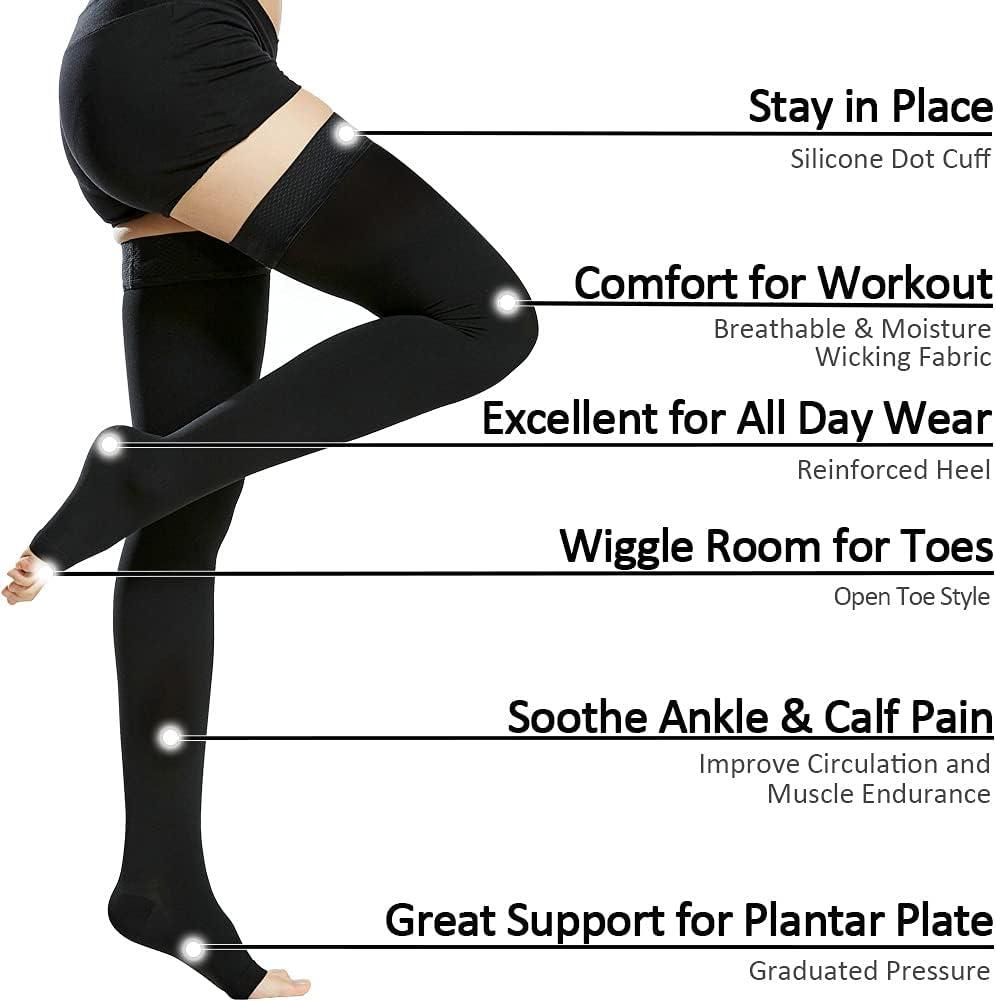 Ailaka 20-30 mmHg Compression Stockings for Women& Men, Thigh High Footless  Varicose Veins Leg Sleeves 2X-Large (1 Pair) Black