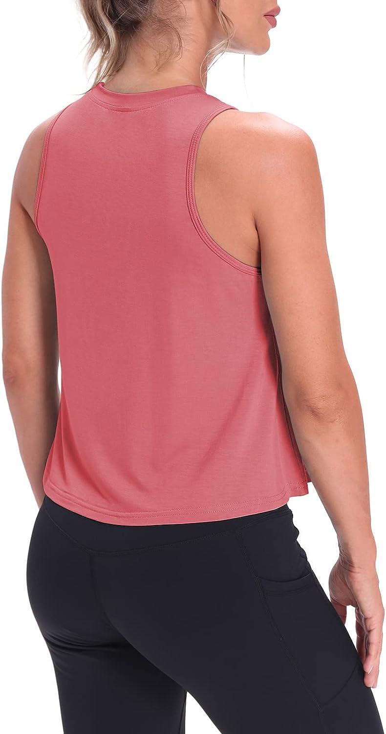 Mippo Crop Tops for Women Womens Workout Tops Flowy Cropped Tank Tops  Athletic Shirts Large Rose