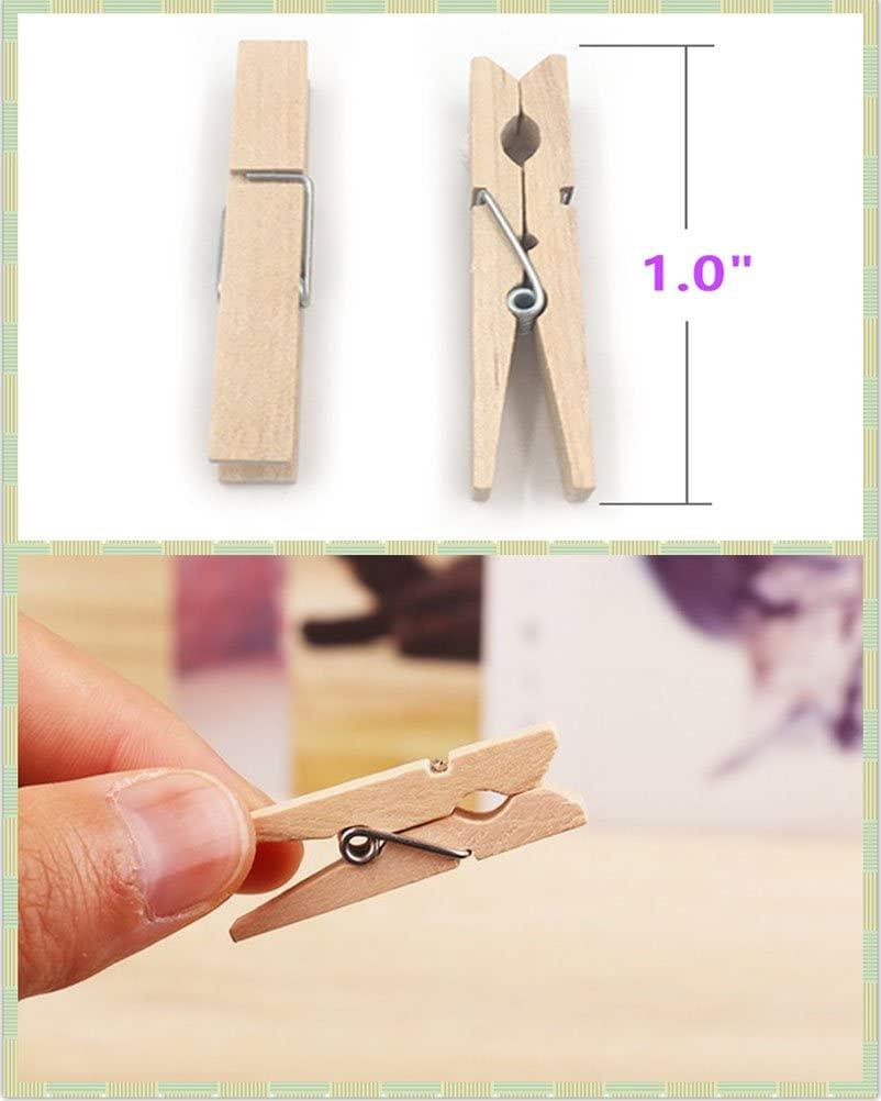 aHeemo Mini Clothespins, Mini Natural Wooden Clothespins with Jute