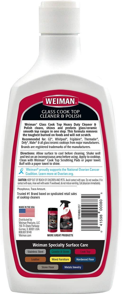  Weiman Non-Abrasive, No Scratch Induction Glass Ceramic Stove  Cooktop Heavy Duty Cleaner and Polish, 20 Ounce : Kitchen Cleaners : Health  & Household