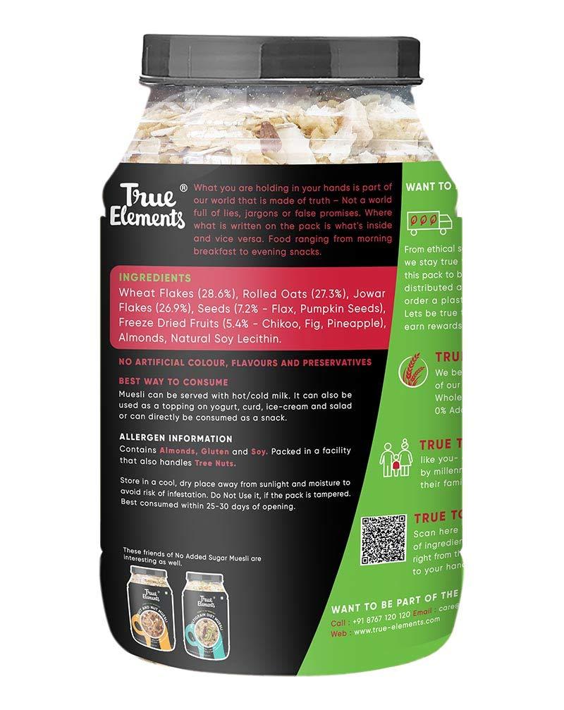 True Elements Muesli Sugar Free 1kg Packed with 13.5g Plant Protein