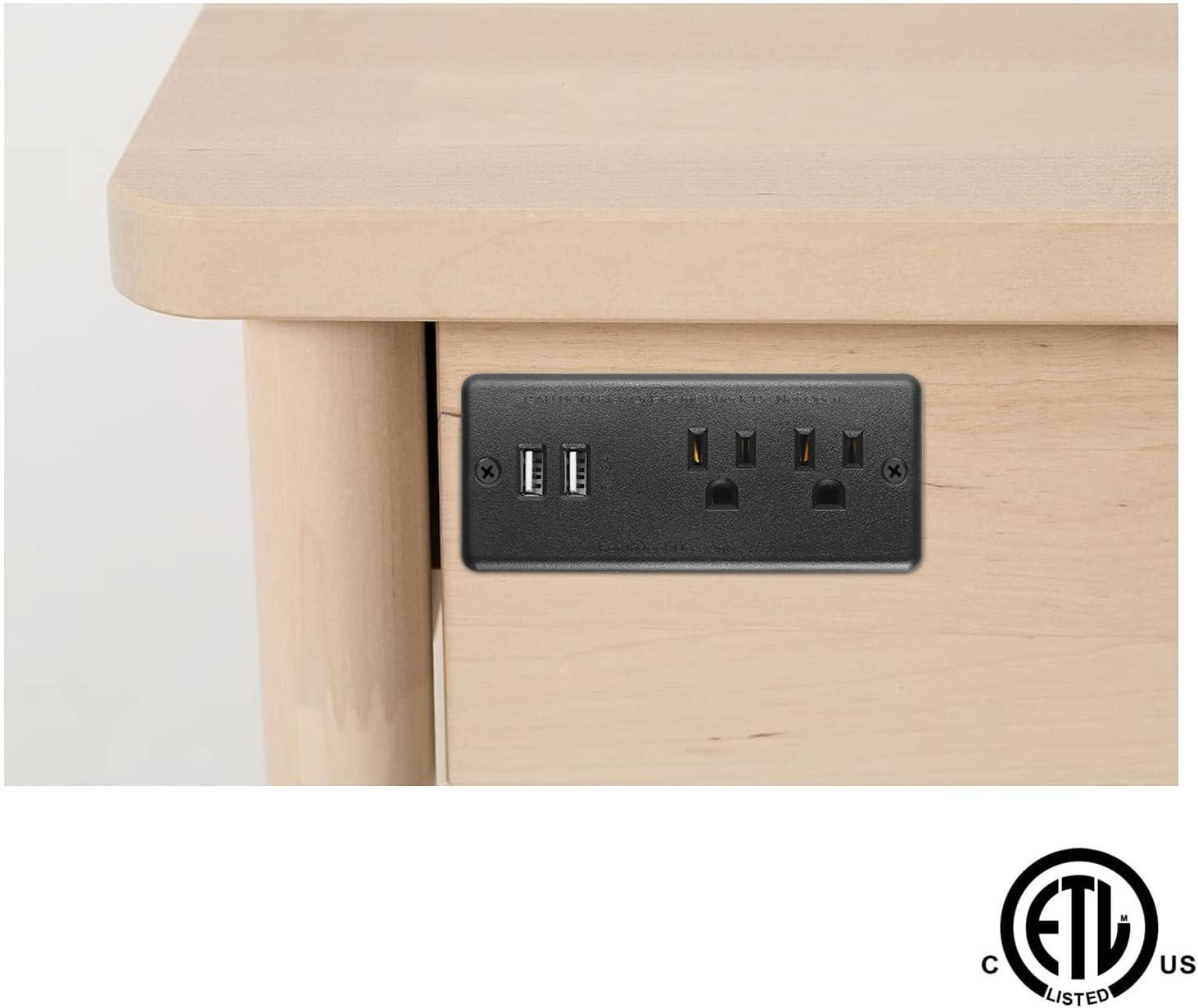 Recessed Power Strip Flat Plug Desk Outlet with USB ETL Listed Conference  Recessed Power Outlet Socket with 2 AC Plugs 2 USB Ports Connect with 10ft  Power Cord for Furniture Home Office(Black)