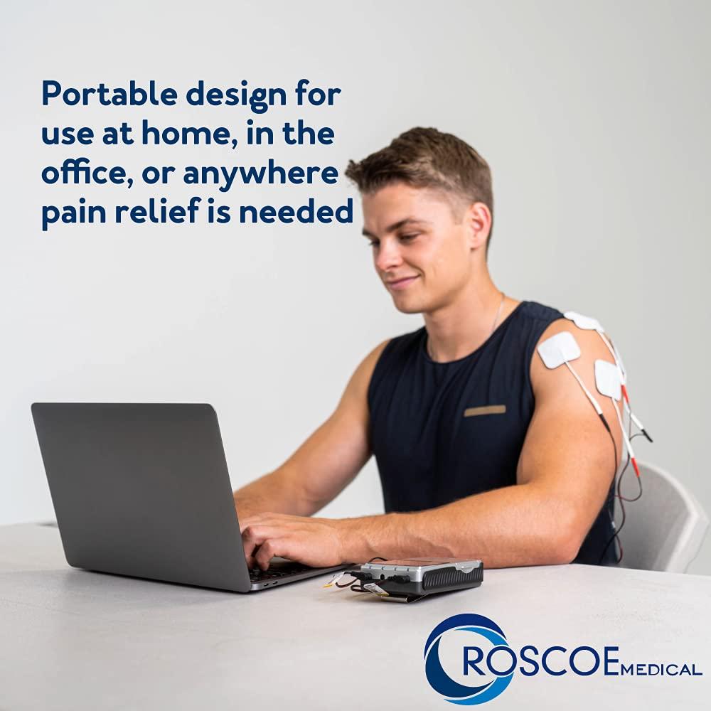  Roscoe Medical TENS Unit and EMS Muscle Stimulator - 4-Channel  OTC TENS Machine for Back Pain Relief, Lower Back Pain Relief, Neck Pain,  Includes Case, Pain Relief, Muscle Recovery : Health