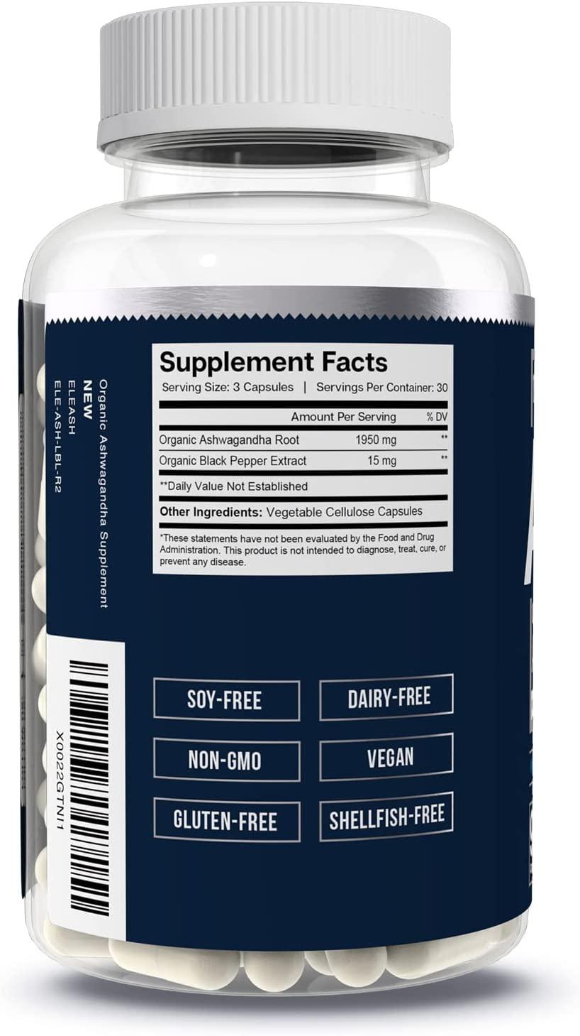 Organic Ashwagandha Root 1950mg with Organic Black Pepper Extract for
