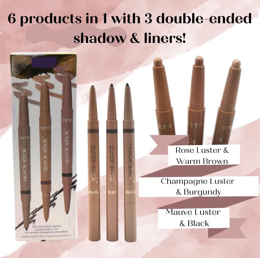 Tarte 30 second Eyes Shadow & Liner Trio:: Quickstick Waterproof Shadow &  Liner in Mauve Luster and Black, Rose Luster and Warm Brown, Champagne  Luster and Burgundy