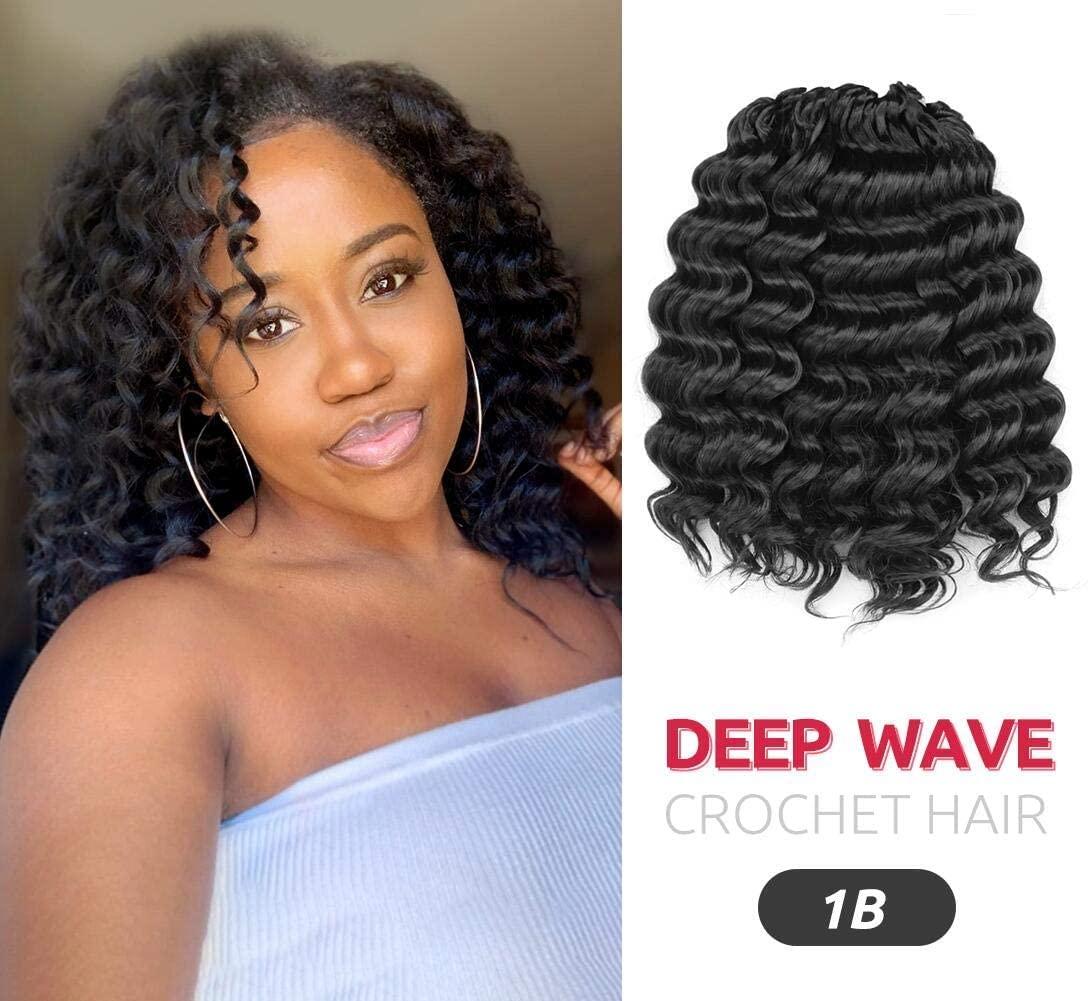 Deep Twist Crochet Hair 10 Inch - 8 Packs Natural Black Deep Wave Crochet  Braids, Ocean Wave Synthetic Braiding Hair Extensions ToyoTree(10 Inch ,1B) 10  Inch (Pack of 8) 1B