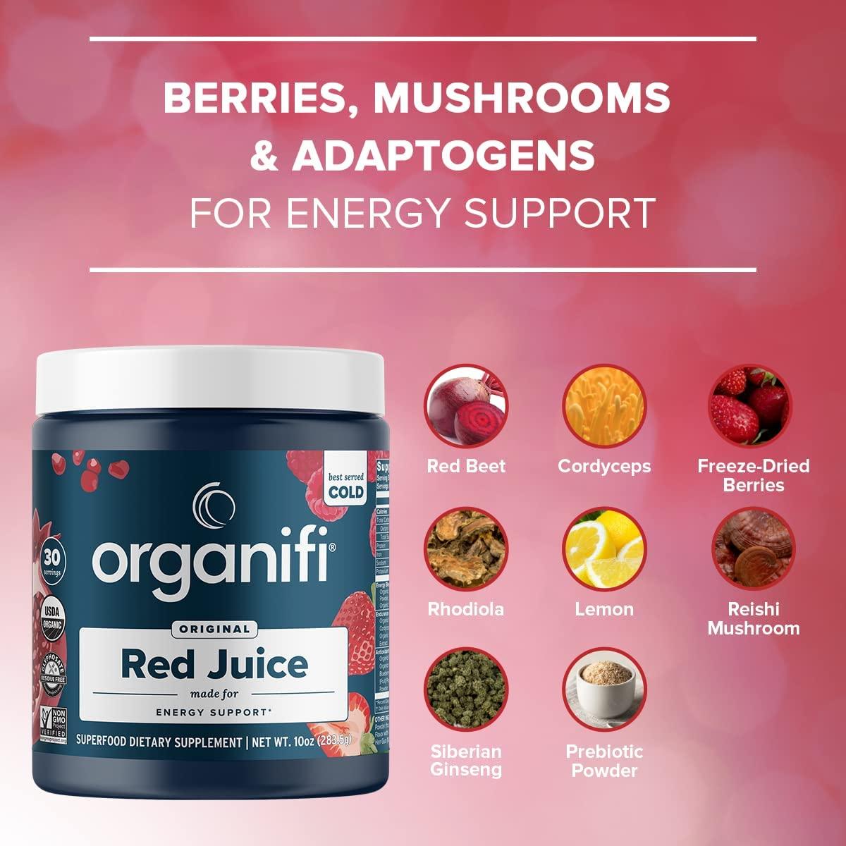 Organifi Red Juice 10oz Vegan PreWorkout Energy Drink Powder