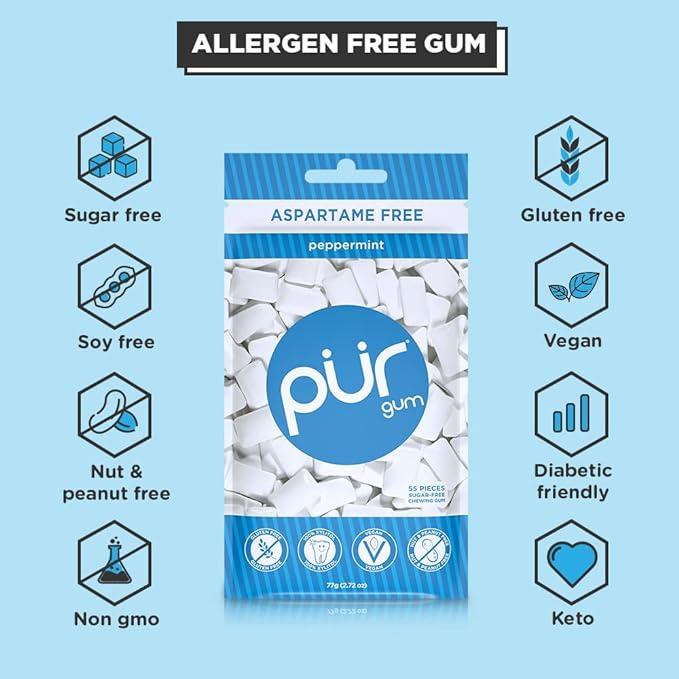 PUR Gum Aspartame Free Chewing Gum Chocolate Mint Flavored Gum 6 Pack