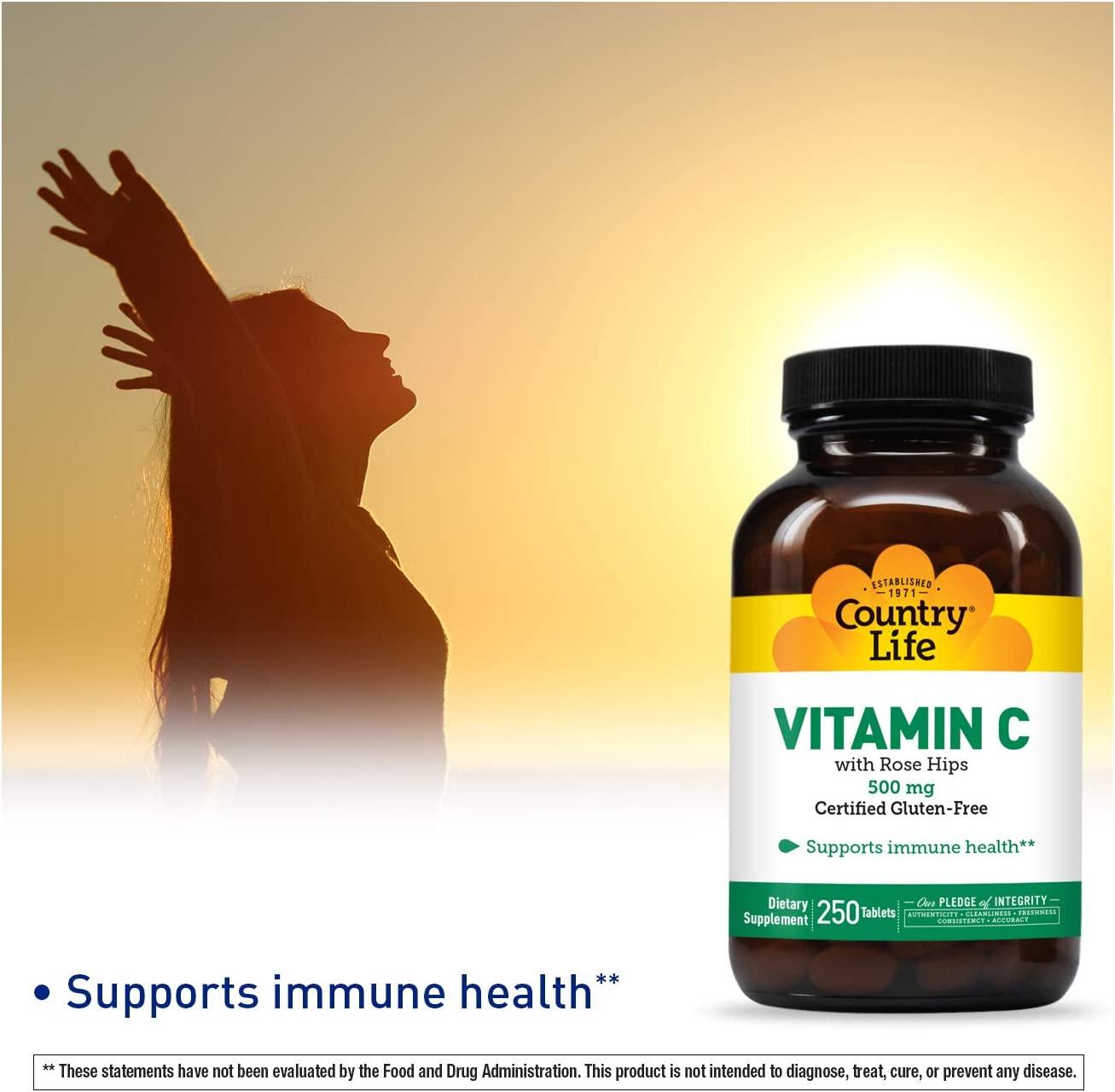 Country Life Vitamin C with Rose Hips 500 mg 250 Tablets