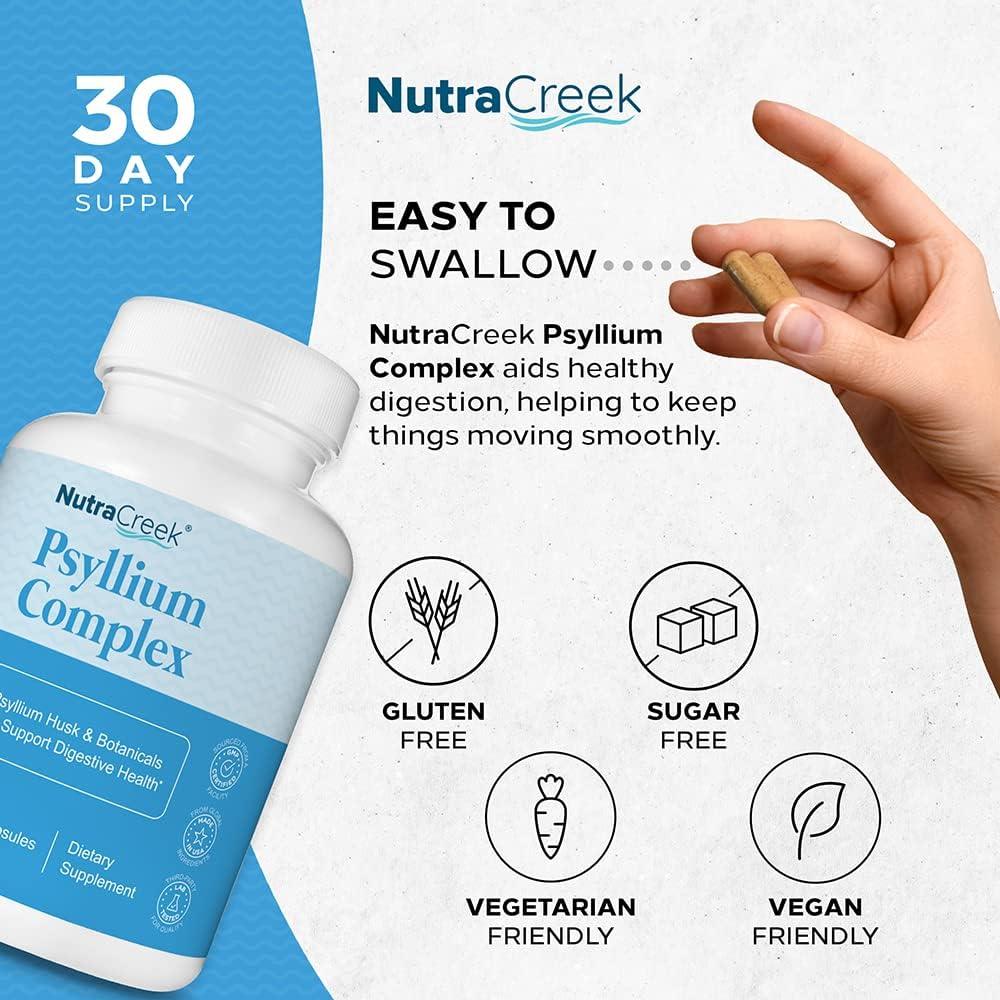 NutraCreek Psyllium Complex 11Ingredient Capsules for Digestive Health Psyllium Husk