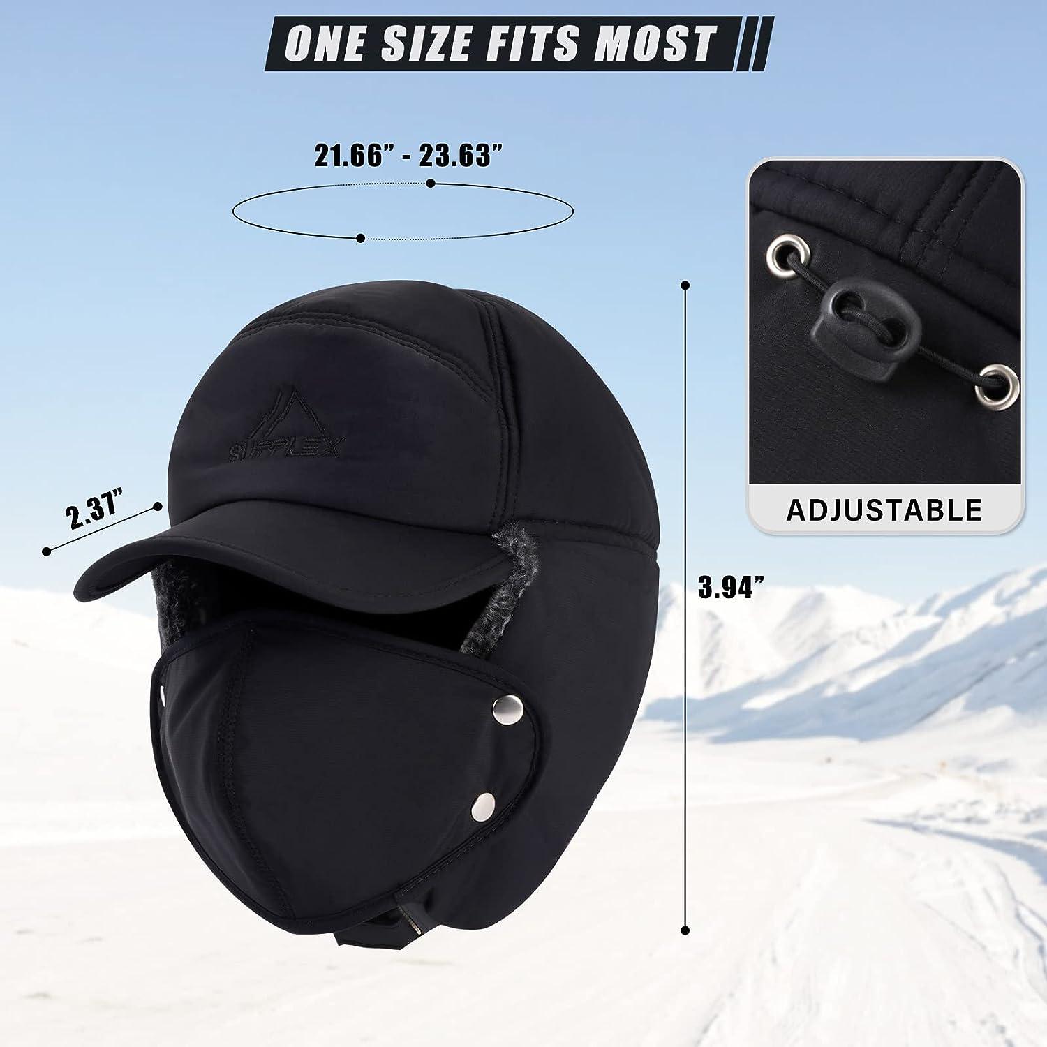 Men Trapper Hat Thermal Faux Fur Lined, Winter Windproof Bomber Hat with Ear  Flaps and Removable Warm Mask, 3 in 1 Trooper Aviator Hat, Women Warm Cap  for Outdoor Skiing Cycling Black