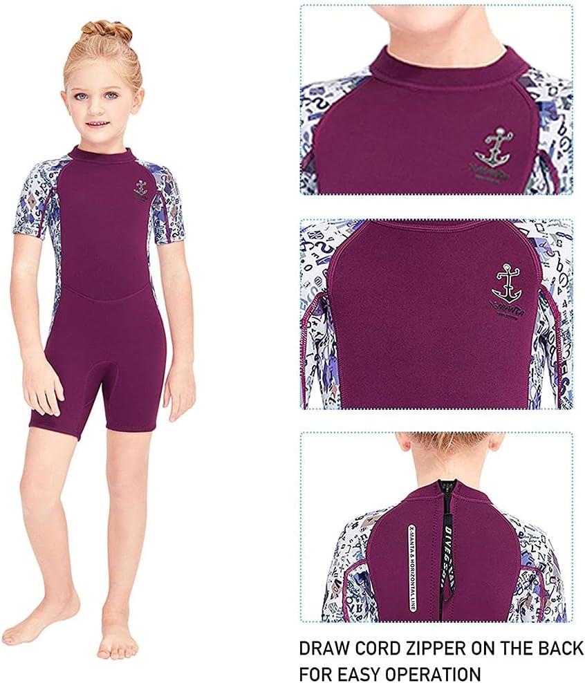 2.5mm Kids Wetsuit Neoprene Keep Warm UV Protection Snorkeling Kids Wetsuit  Shorts Swimwear Surf Suit for Girls Youth Teen Toddler Child S 