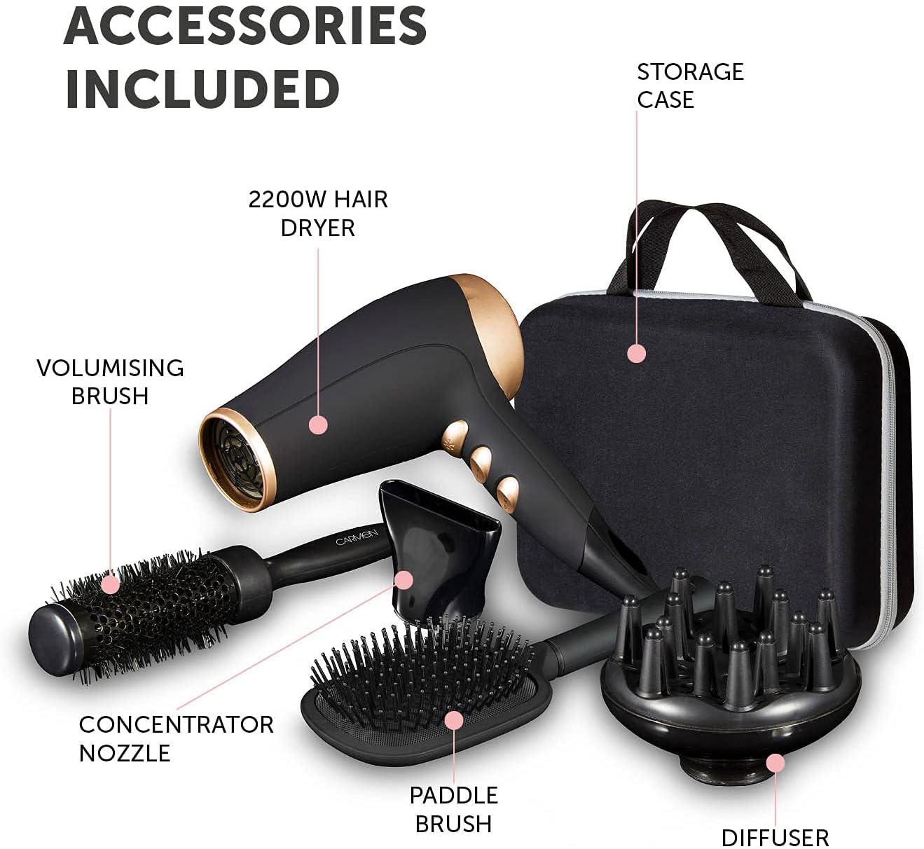 Carmen C80021 Noir Hair Dryer Styling Set 2200W Black/Rose Gold