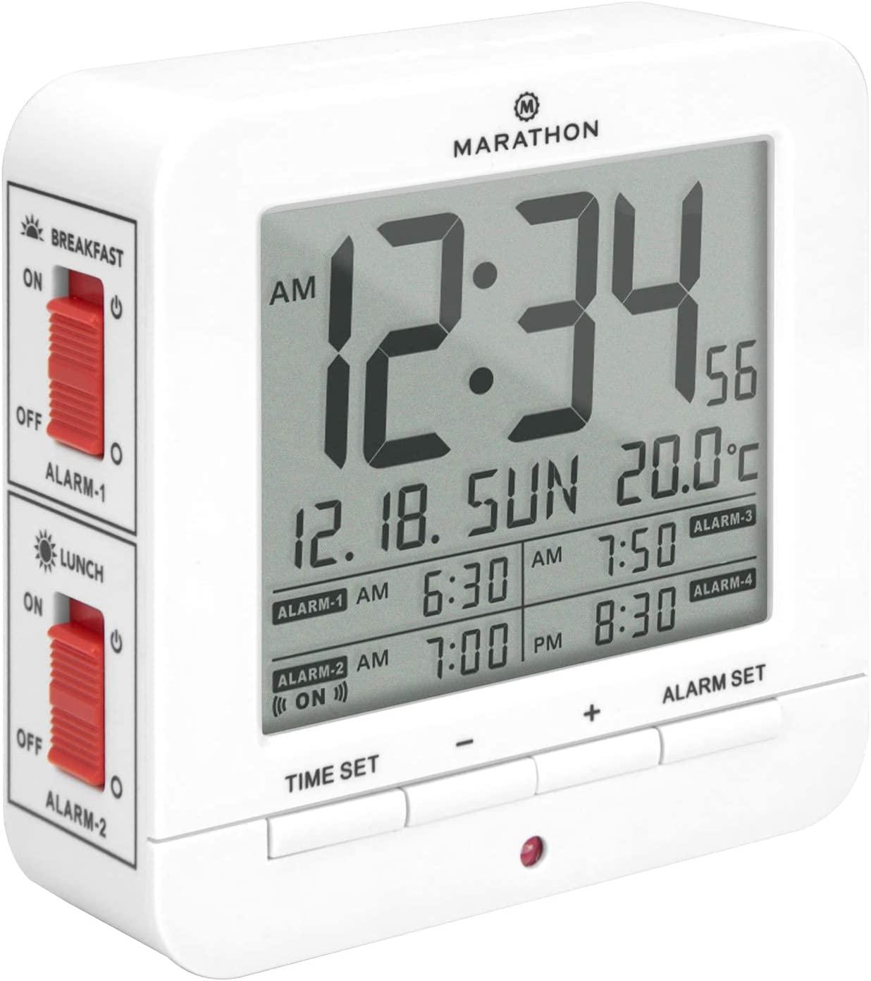 Marathon Digital Medication Reminder Alarm Clock with 4 Alarms and Auto