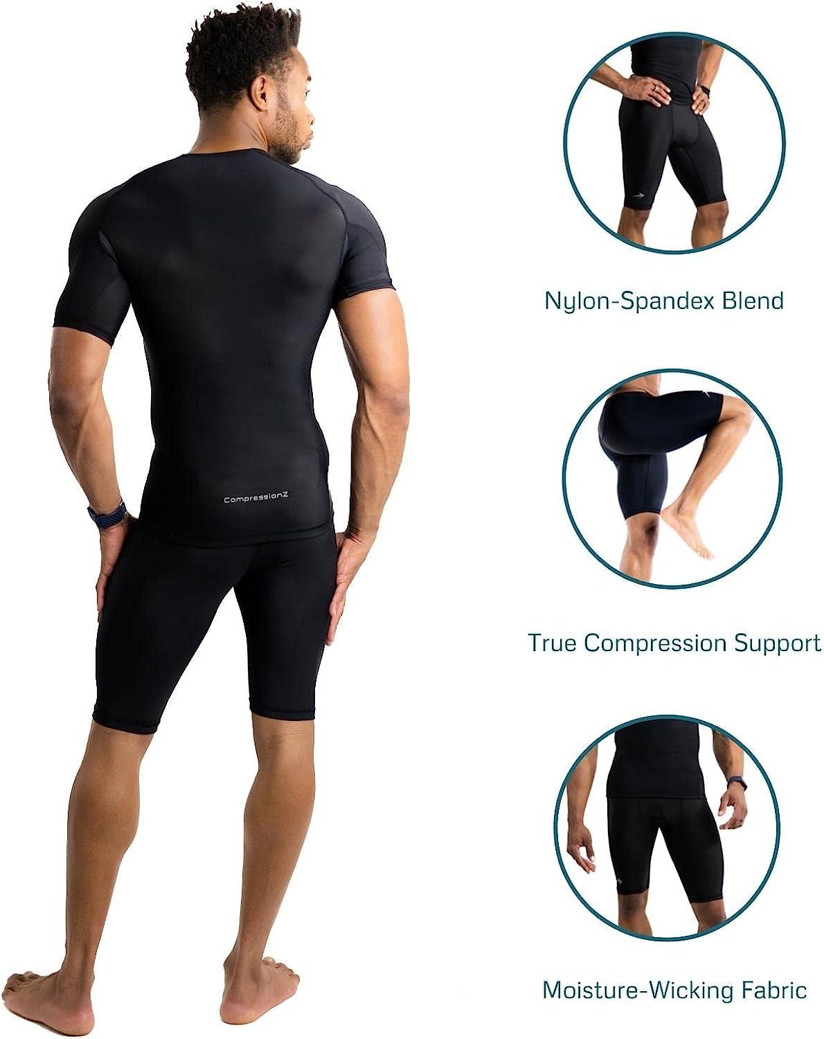 CompressionZ Men's Compression Short Sleeve Shirt - Black 3XL