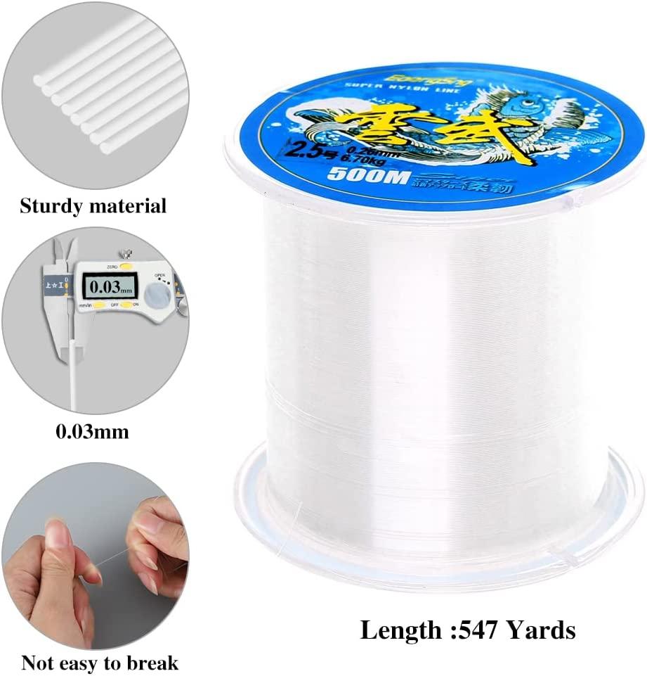 Clear Fishing Wire,755FT Monofilament Fishing Line,Clear String for Hanging,Strong  Clear Wire Invisible Nylon Thread for Hanging  Balloon,Garland,Picture,Crafts,Decorations,Suitable for Beading Sewing