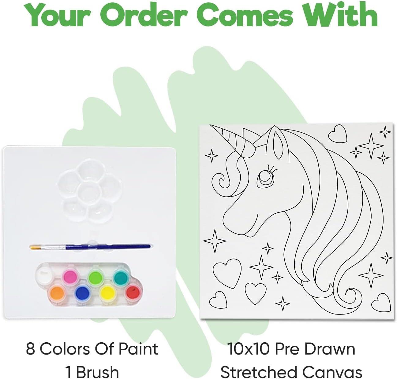 MISCO Toys Canvas Paint Party Kits 11 Piece Art kit Pre-Drawn Outline  Canvas for Paint and Sip 8 Colors and Brush Included Great Gift for Kids 4+  and Adults Too! (Unicorn) Unicorn