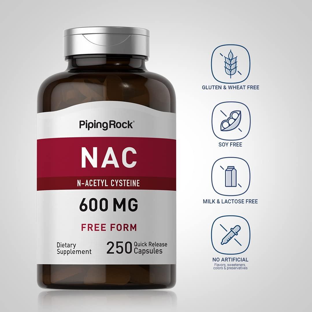 Piping Rock NAC Supplement 600mg 250 Capsules | N-Acetyl Cysteine Free Form  | Non-GMO Gluten Free | Buy Now with Express International Delivery |  GoSupps.com