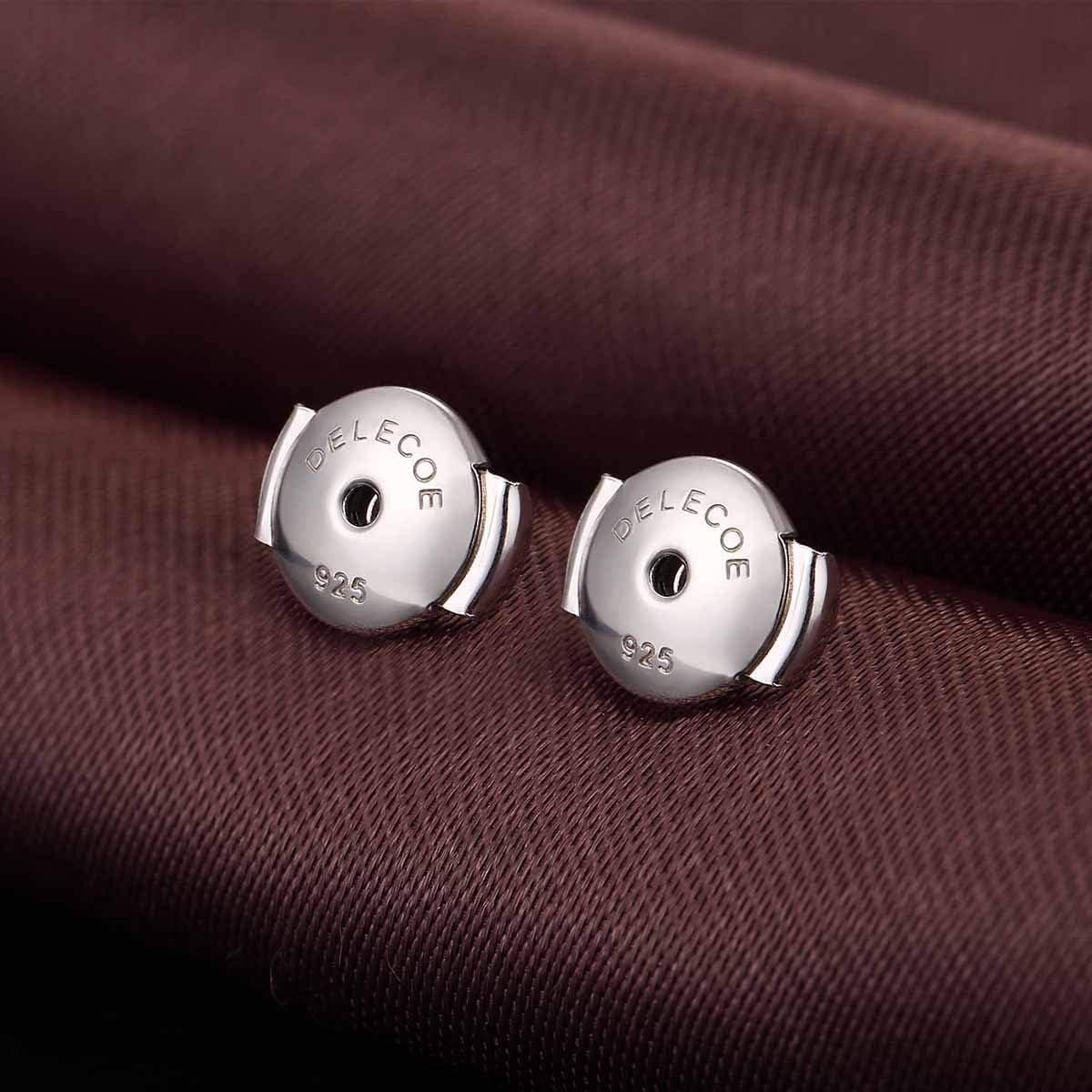 DELECOE 4-Pairs Screw Earring Backs for Diamond Stud Earrings, Stering Silver Threaded Screw on Earring Back, Hypoallergenic Secure Earring Screw