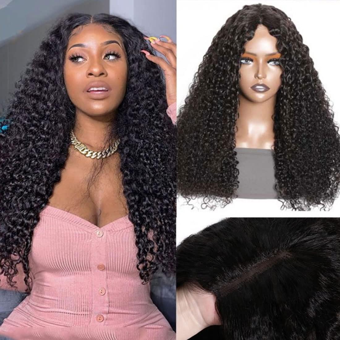 Nadula 12A V Part Wig Lace Front Human Hair Curly Brazilian Virgin Human Hair  Wigs For Women Upgrade Curly V Part Wig Glueless Full Head Clip In Half Wig  No Leave Out