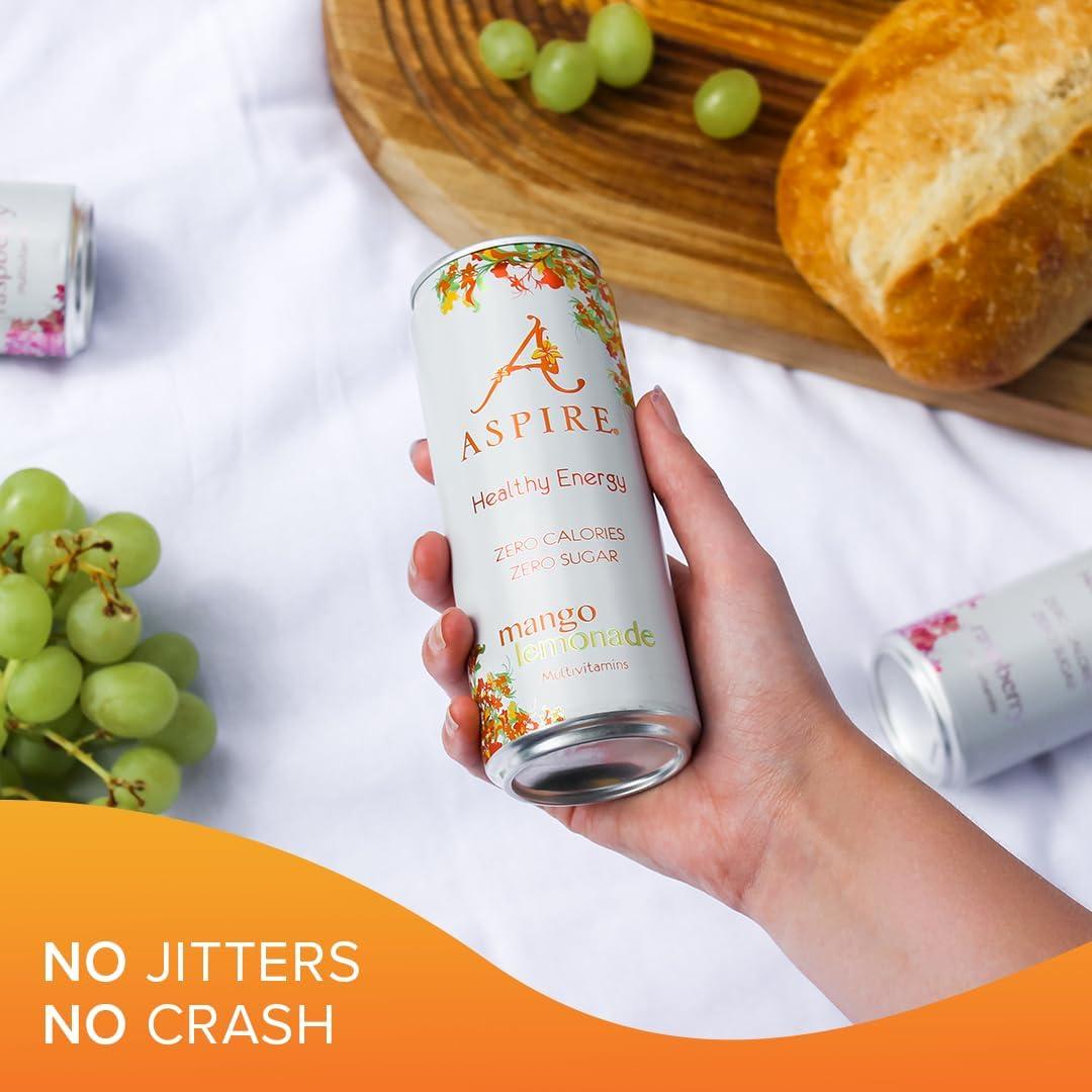 ASPIRE Mango Lemonade Healthy Energy Drink 12 x 330ml Cans Zero