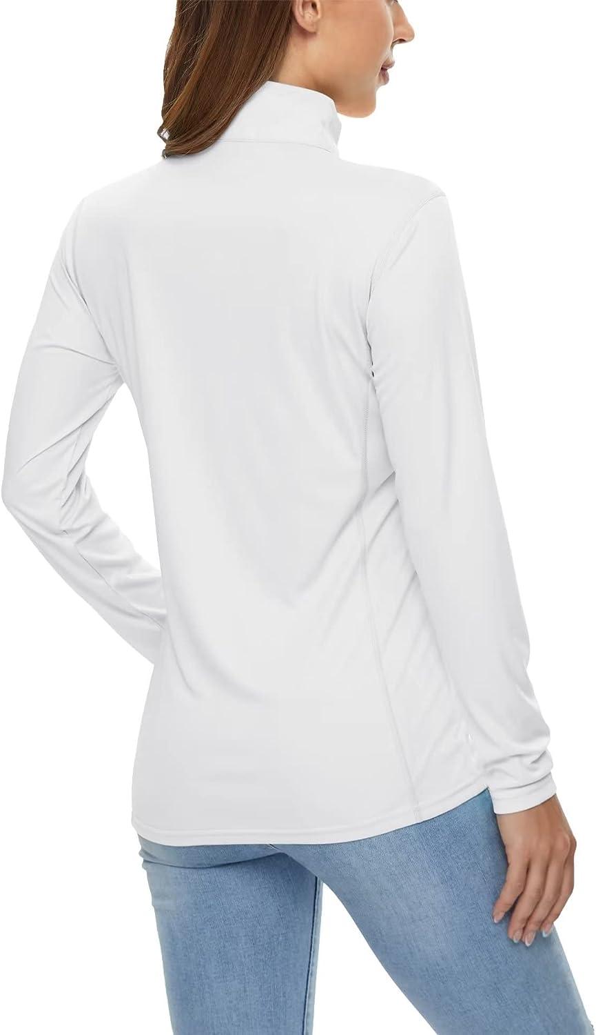 MAGCOMSEN Women's Shirts Long Sleeve 1/4 Zip UPF50+ UV Sun Protection Quick  Dry Workout Hiking Athletic Shirts Rash Guard White Large