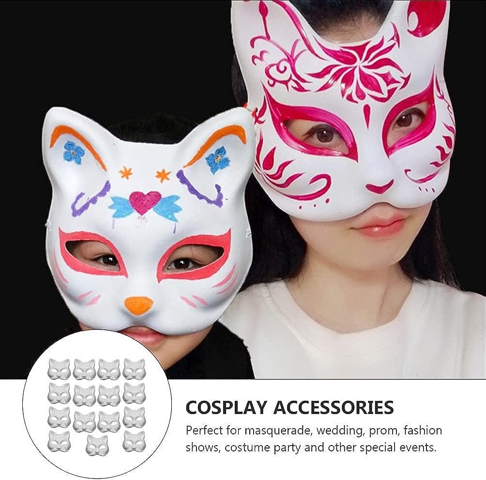 ULTNICE 15pcs White Paper Blank Hand Painted Masks Paper Mache Masks  Halloween Cat Masks DIY Animal Unpainted Craft Masks for Cosplay Masquerade  Parties Costume Accessory