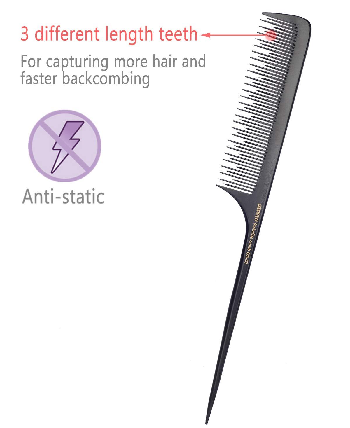 Teasing Comb for Fine Hair, Antistatic Bakelite Rat Tail Comb Tool for