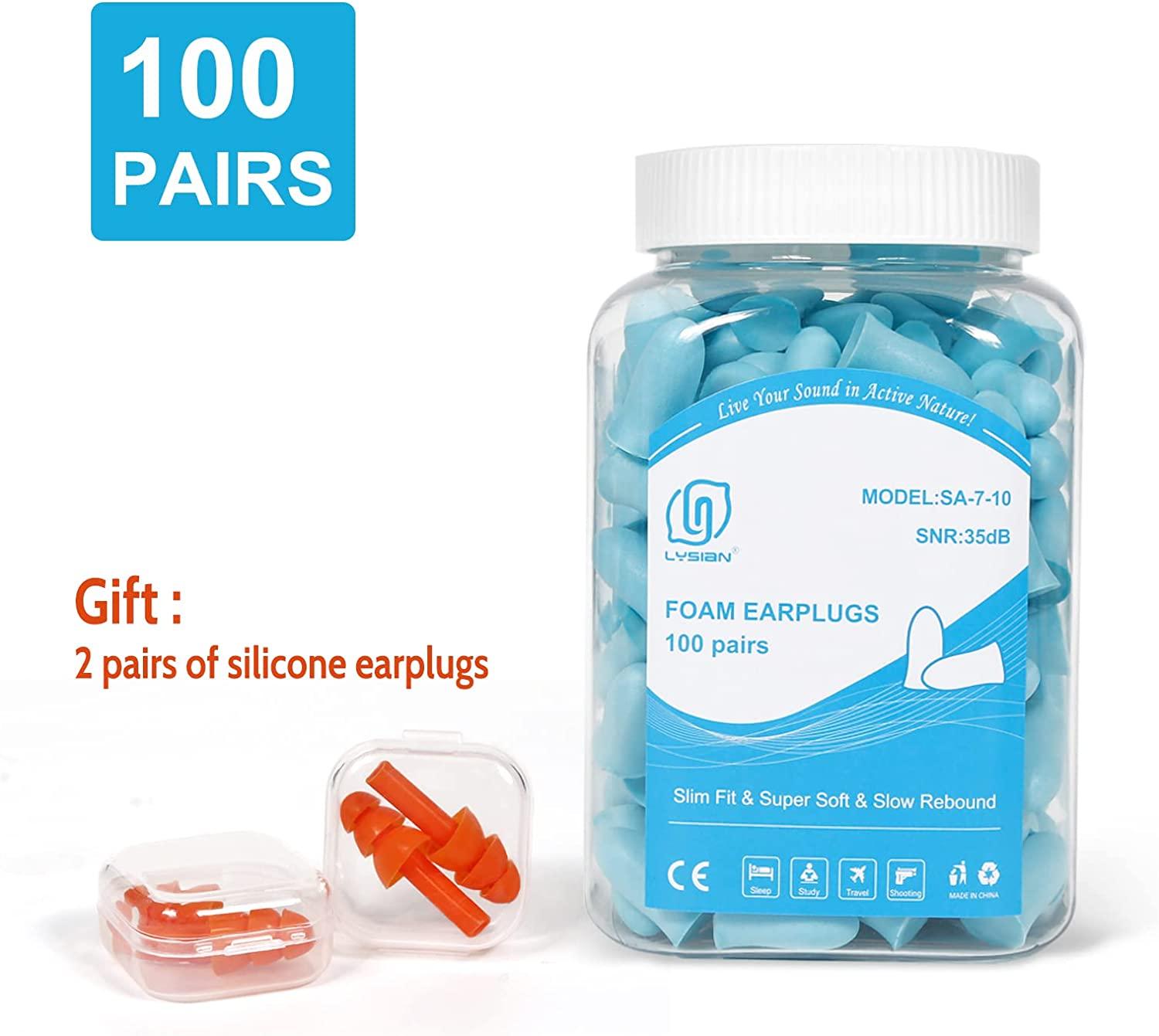 Slim Size Foam Ear Plugs for Small Ear Canals Women, Kids, 100 Pairs