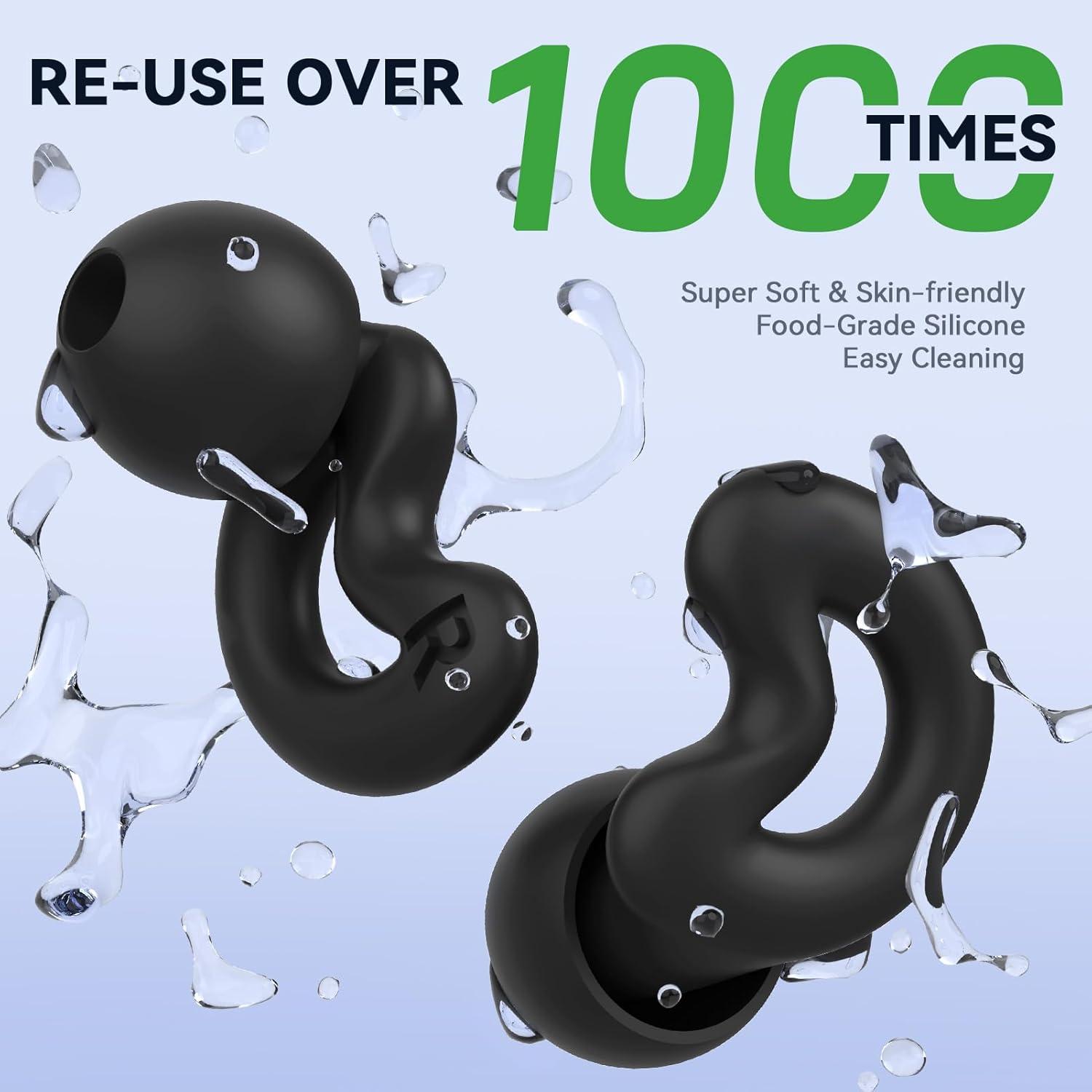 Noise Cancelling Ear Plugs for Sleeping - 2 Pairs Reusable Soft Silicone Noise Block Earplugs for Sound Proof, 30db Noise Reduction Earplug for Sleep, Snoring Blocking, Concert (Black