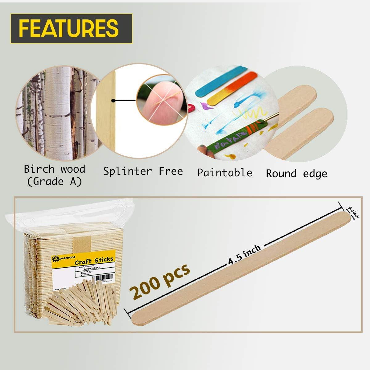 200 Pcs Craft Sticks Ice Cream Sticks Natural Wood Popsicle Craft Sticks 4.5 inch Length Treat Sticks Ice Pop Sticks for DIY Crafts
