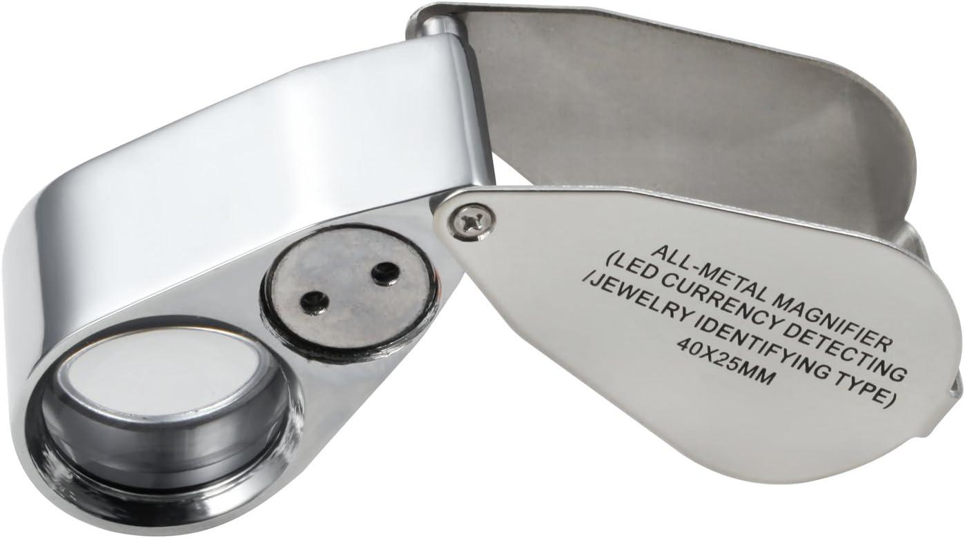 MSLAN 40X Full Metal Illuminated Jewelers Magnifier Pocket Folding