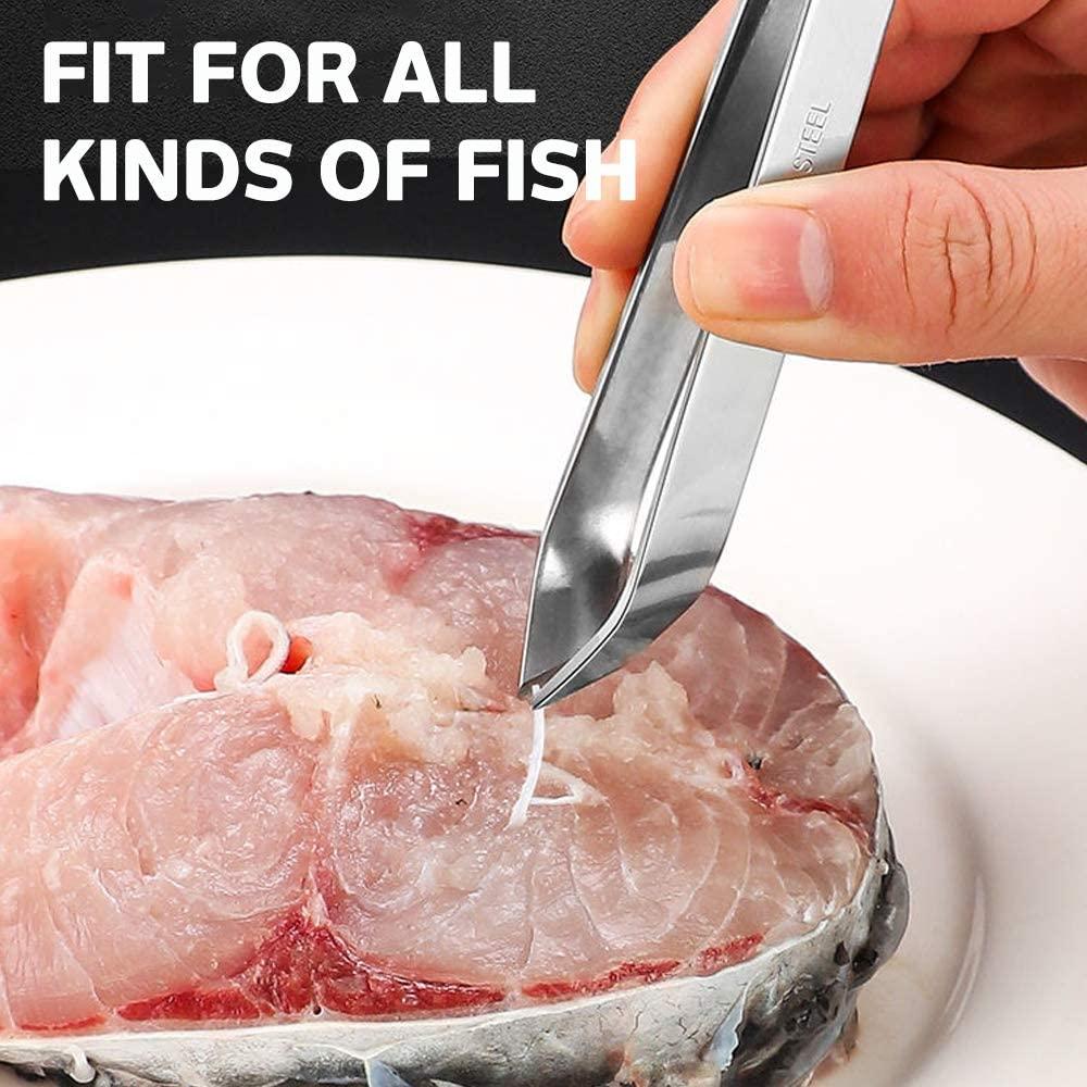 3 Pcs Fish Bone Tweezers, Stainless Steel 2 Flat and 1 Slant Tweezers