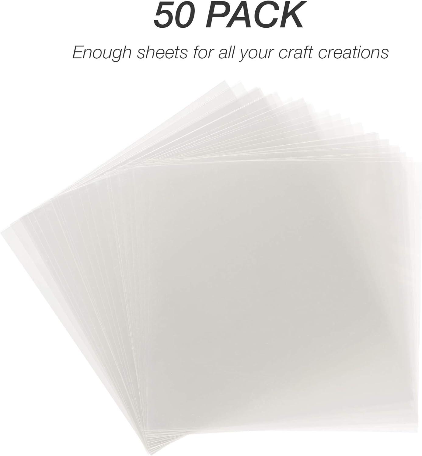 Samsill 50 Pack 12 inch x 12 inch .007 Clear Craft Plastic Sheet Compatible with Cricut, Great for Stencils, Cards, Journals, Crafts, 3D