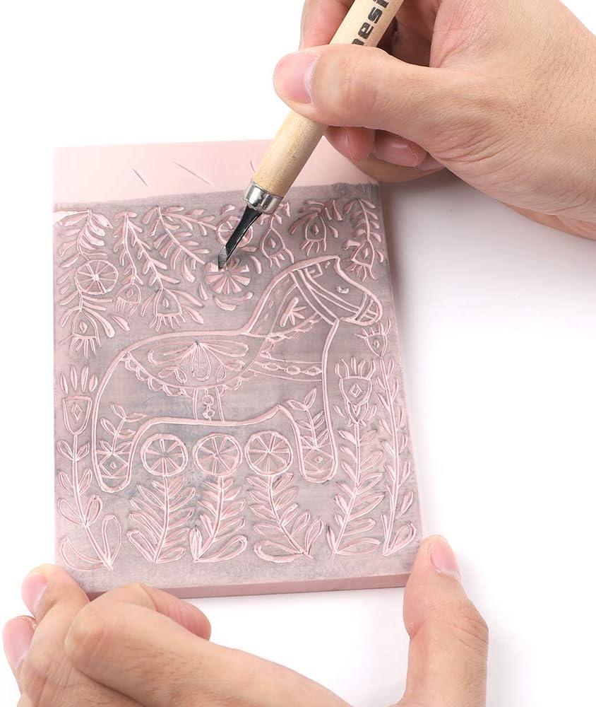 4 Pcs Rubber Carving Tools Professional Stamp Linoleum Block